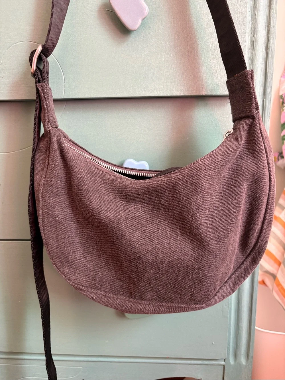 Baggu Small Crescent Shoulder Bag - Washed Black Denim NWT